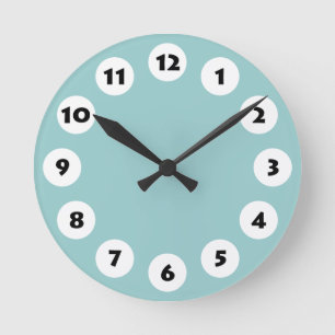 Horloge Ronde 12 Spots - Noir avec blanc sur bleu clair vert