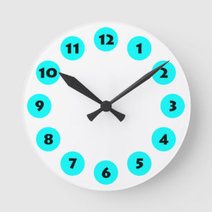 Horloge Ronde 12 Spots - Noir avec Cyan sur Blanc