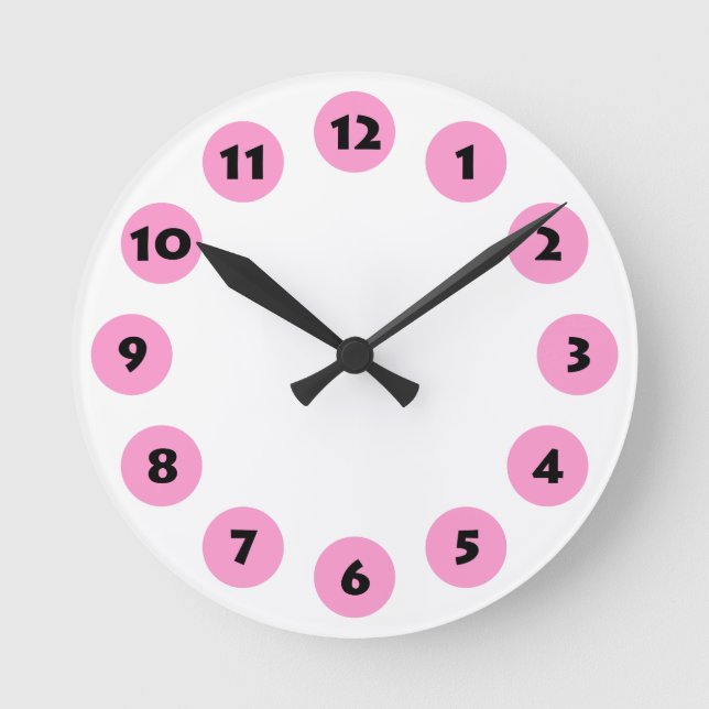 Horloge Ronde 12 Spots - Noir avec rose sur blanc (Recto)