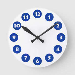 Horloge Ronde 12 Spots - Whute avec bleu marine sur blanc