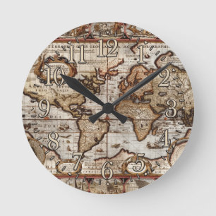 Horloge Ronde 1499 Old Map Antique History Designer Clock