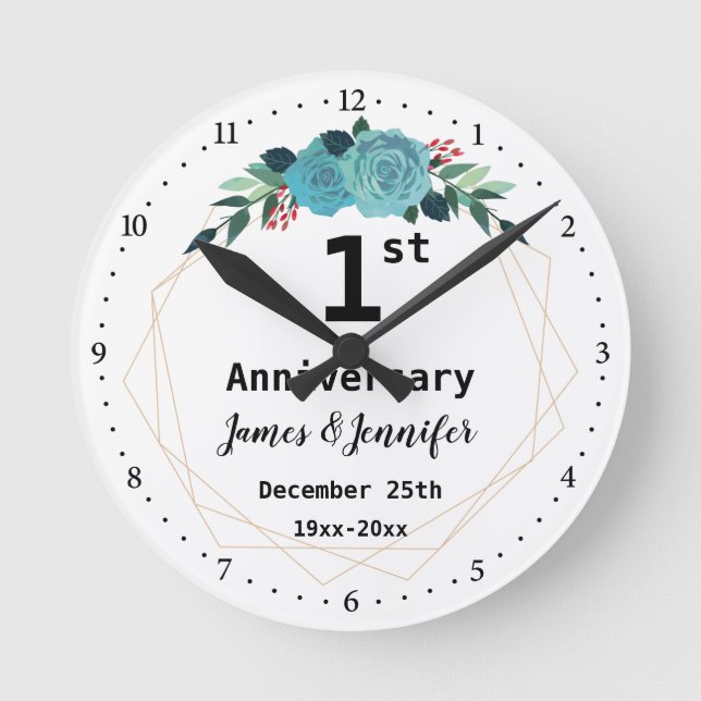 Horloge Ronde 1st Wedding Anniversary Custom Names and Year (Recto)