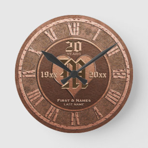 Horloge Ronde 20 Year Vintage Copper Look Wedding Anniversary 