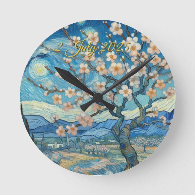 Horloge Ronde 21e Anniversaire crème bleu fleur amande (Recto)