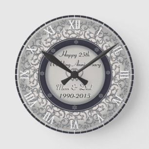 Horloge Ronde 25e anniversaire du Mariage d'argent
