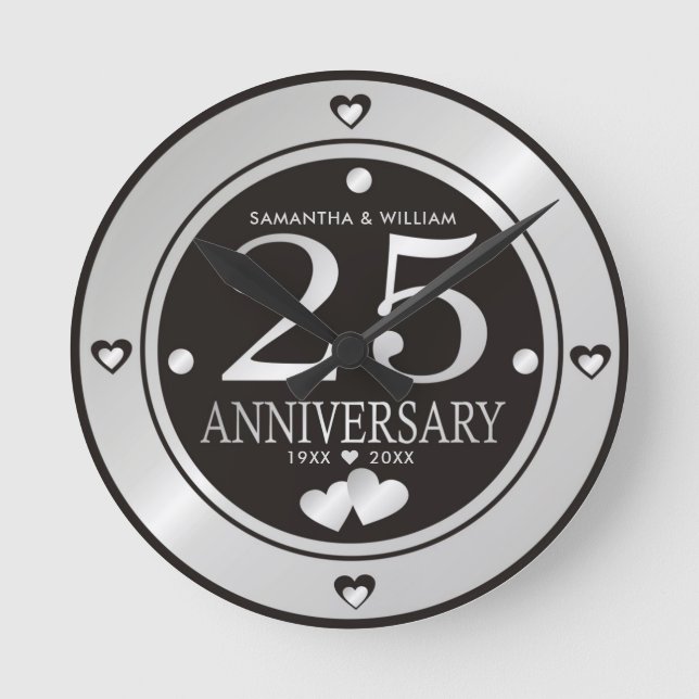 Horloge Ronde  25e anniversaire du Mariage noir et argent  (Recto)