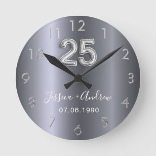 Horloge Ronde 25e anniversaire du mariage noms d'argent