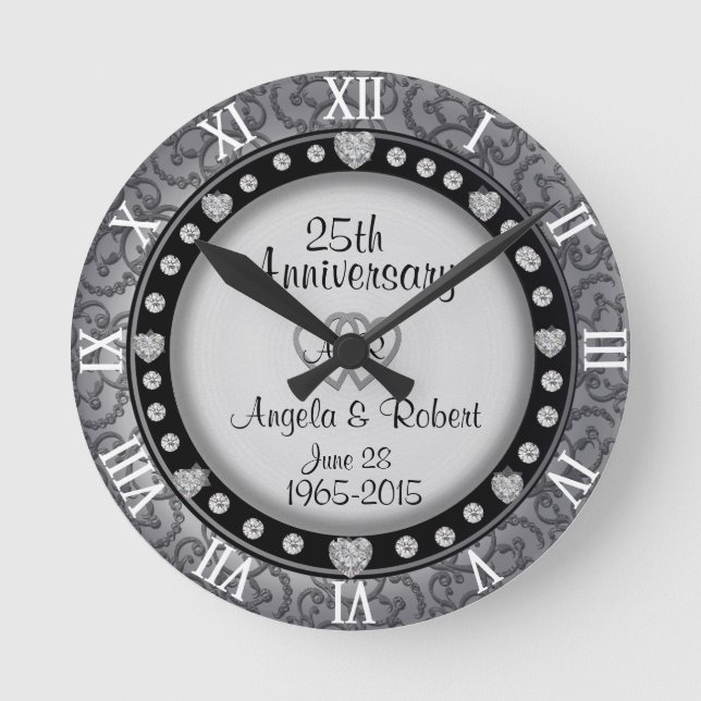Horloge Ronde 25e anniversaire Mariage d'argent Monogramme (Recto)