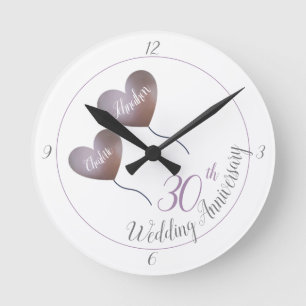 Horloge Ronde 30e anniversaire du mariage de ballon perle violet