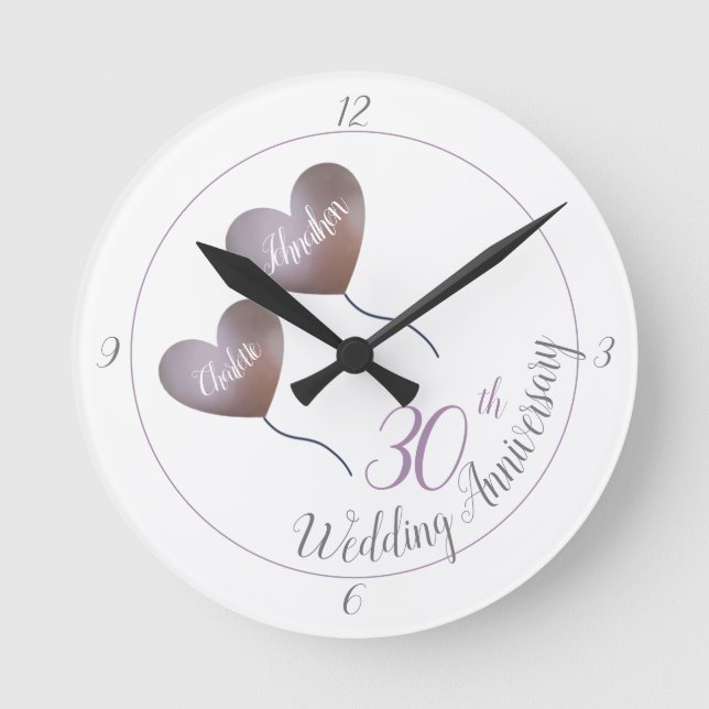 Horloge Ronde 30e anniversaire du mariage de ballon perle violet (Recto)