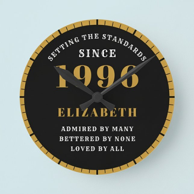 Horloge Ronde 30th Birthday Born 1996 Black Gold (Born 1996 standards birthday clock. Pastel background.)