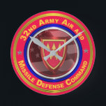 Horloge Ronde 32nd Army Air and Missile Defense Command<br><div class="desc">Display your pride in our Army's fabled 32nd Army Air and Missile Defense Command! This beautifully Keepsake Wall Clock makes a wonderful gift to any who are serving or have served in the 32nd Army Air and Missile Defense Command! Le 32e commandement de la défense aérienne et militaire est une...</div>