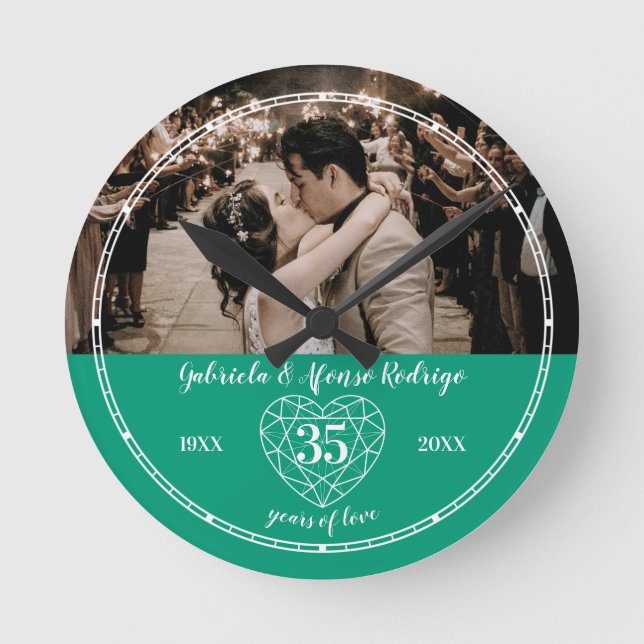 Horloge Ronde 35e Wedding Anniversary heart emerald green (Recto)