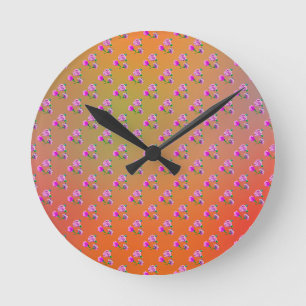 Horloge Ronde 3 Fleurs et papillons simples, couleur arc-en-ciel