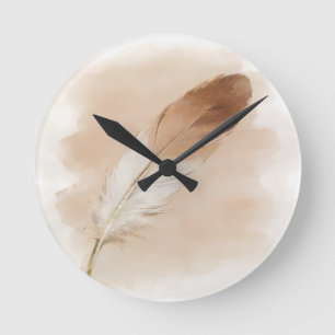 Horloge Ronde 3D Impasto Aquarelle Sable Plume Bohème Élégant