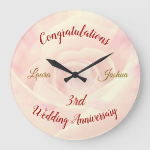 Horloge Ronde 3e anniversaire Mariage personnalisé Grande horlog