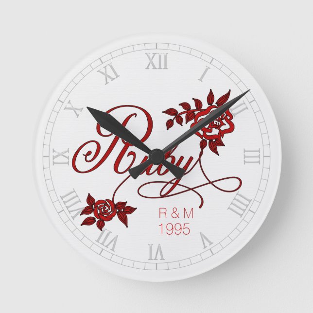 Horloge Ronde 40e anniversaire de rubis avec date et initiales (Recto)