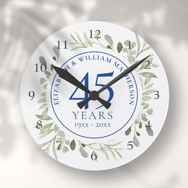 Horloge Ronde 45e 65e Anniversaire de Mariage Verdure (45th 65th Wedding Anniversary Greenery Round Clock)