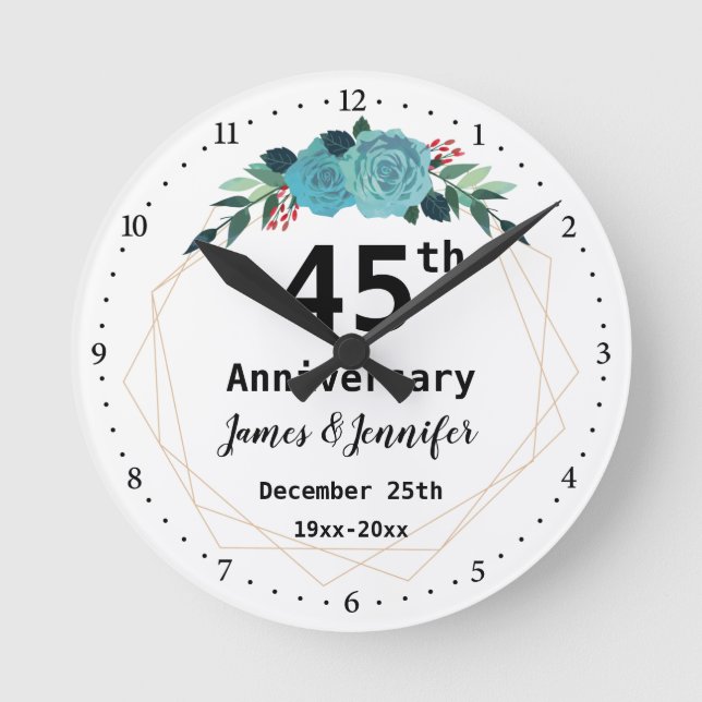 Horloge Ronde 45e Wedding Anniversary Custom Names and Year (Recto)