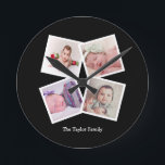 Horloge Ronde 4 Photo Collage Personalized<br><div class="desc">4 Photo Collage Personalized Template wall clock ...  simply add your own photographis and text to this great wall clock ...  easy to personalize ...  customizable photo clock from Ricaso - perfect gift-ideas</div>