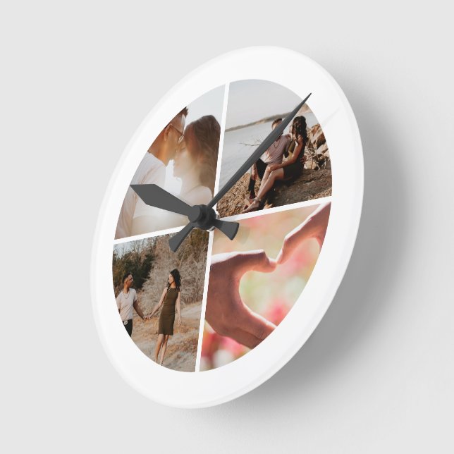 Horloge Ronde 4 Photo Custom Collage Personalized (Angle)