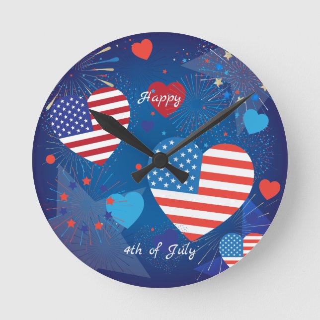 Horloge Ronde 4th of July American USA Flag Patriotic Party (Recto)