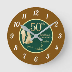 Horloge Ronde 50e Couple d'or Parties scintillant Mariage Annive