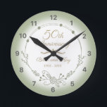 Horloge Ronde 50th Wedding Anniversary Elegant<br><div class="desc">A beautiful,  minimalist wedding anniversary design with green floral garland. Can be personalized by adding that husband and wife’s names and the years they have been married.</div>