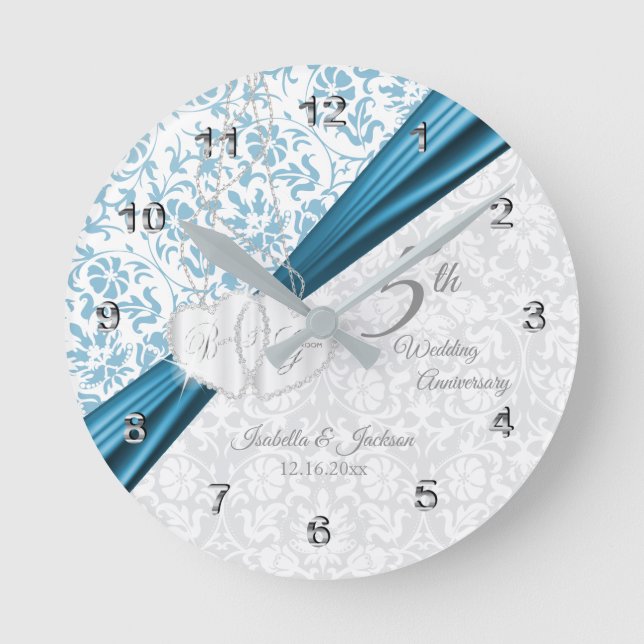 Horloge Ronde 5e anniversaire du Mariage bleu Keepsaké (Recto)