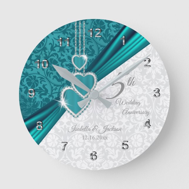Horloge Ronde 5e anniversaire du Mariage turquoise Keepsaké (Recto)