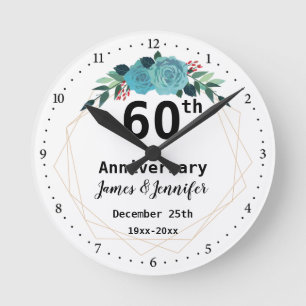Horloge Ronde 60e anniversaire de Mariage Noms personnalisés et 