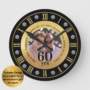 Horloge Ronde 60e anniversaire Mariage photo cadeau Diamant Soix