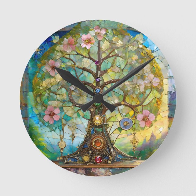 Horloge Ronde 7 Chakra Fleurissant Arbre De Vie (Recto)