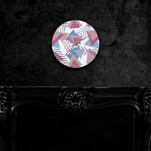 Horloge Ronde 80s Abstrait lunaire   Dusty Mauve rose et bleu