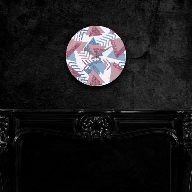 Horloge Ronde 80s Abstrait lunaire | Dusty Mauve rose et bleu (Créateur téléchargé)