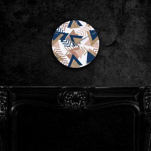 Horloge Ronde 80s Abstrait tendance   Marine et Rose Motif d'or