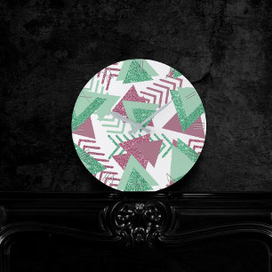Horloge Ronde 80s Abstraits frais   Motif de formes rose et vert