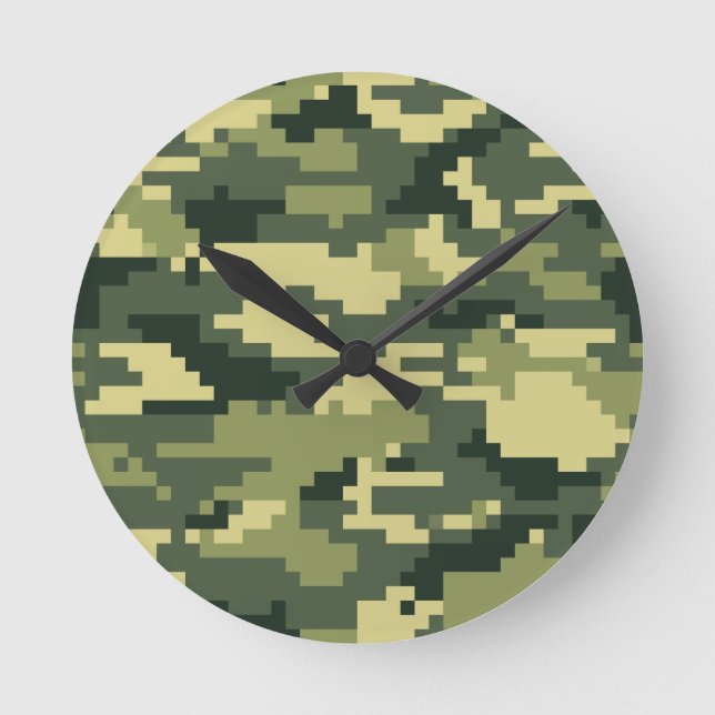 Horloge Ronde 8 Bit Pixel Digital Woodland Camouflage / Camo (Recto)