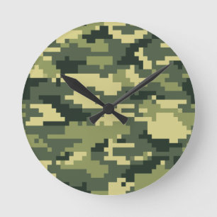 Horloge Ronde 8 Bit Pixel Digital Woodland Camouflage / Camo