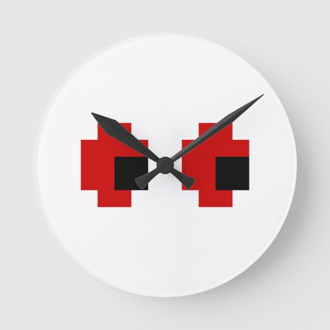 Horloge Ronde 8 Bit Yeux Rouges Effrayants (Recto)