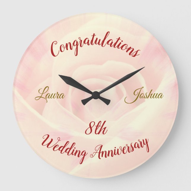 Horloge Ronde 8e anniversaire Mariage personnalisé Grande horlog (Recto)