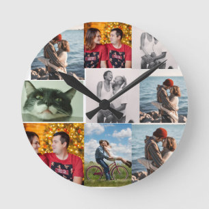 Horloge Ronde 9 Photo Collage personnalisé personnalisé