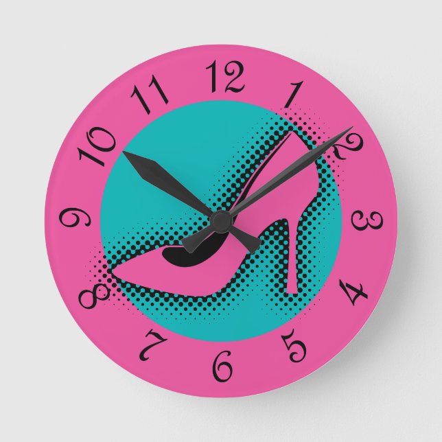 Horloge ronde à haute chaussure rose rétro (Recto)