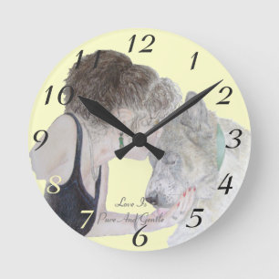 Horloge Ronde A. loving drawing of girl kissing akita