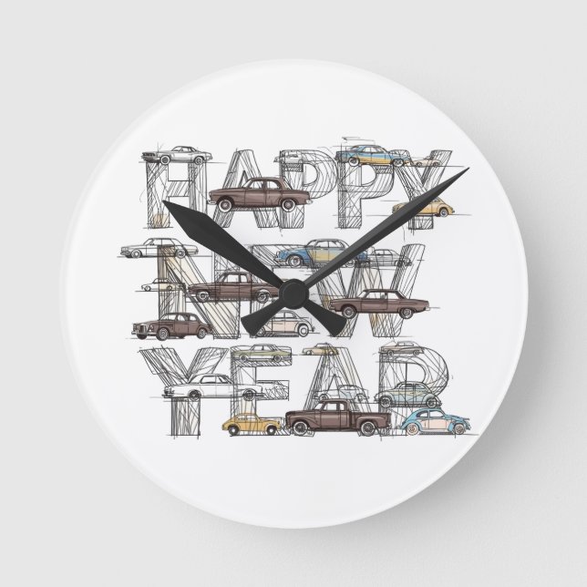 Horloge Ronde a smart happy new year design for cars lovers  (Recto)