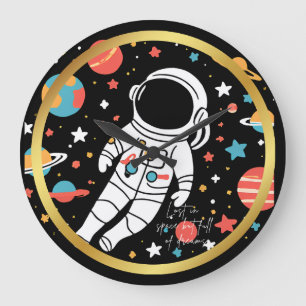 Horloge ronde à thème astronaute avec céleste