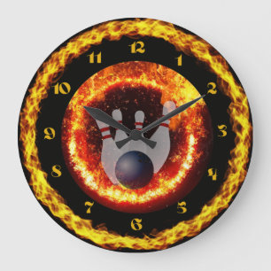 Horloge ronde à thème noir Flames de feu