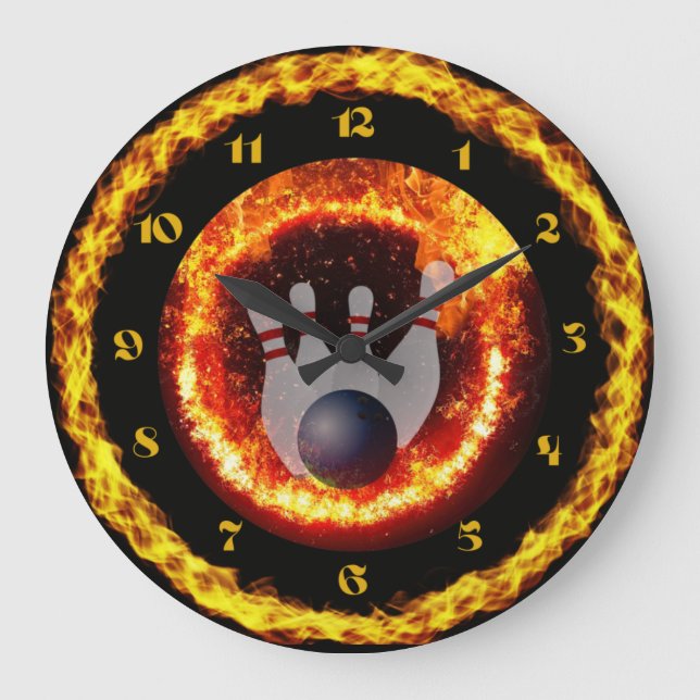 Horloge ronde à thème noir Flames de feu (Recto)