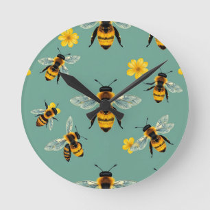 Horloge Ronde Abeille Bourdon Aquarelle Nid d'abeille Réaliste