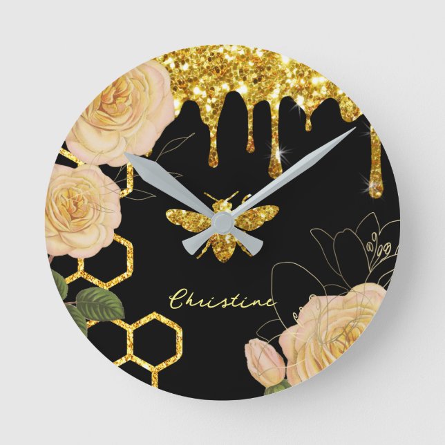 Horloge Ronde abeille et roses (Recto)